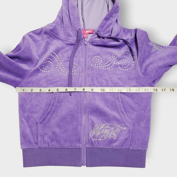 Dolls Kill x Winx Club Purple Velour Rhinestone Crop Baby Hoodie Sz XS Y2K Bling - Picture 7 of 10